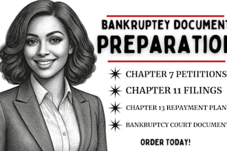 prepare bankruptcy documents for chapter 7, 13 and 11 as bankruptcy attorney