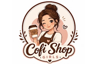 create coffee shop girls mascot logo design for your company