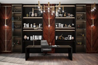 design a stylish home office interior with realistic 3d renderings