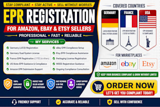 handle epr registration for germany, france, US for amazon, ebay and etsy seller