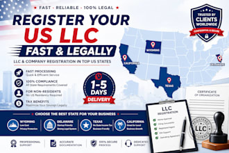 register llc and company formation in wyoming, delaware, texas and california