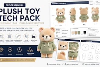 create plush toy tech pack and production ready design