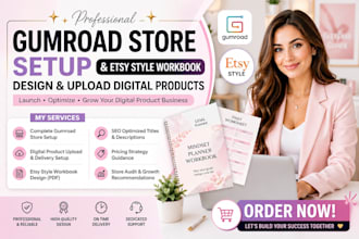 setup gumroad store etsy workbook design digital product uploading on gumroad