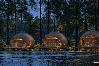 design luxury houseboat, floating restaurant and waterfront architecture