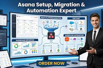 set up asana, migrate trello or  clickup, integrate crm automation workflows