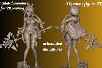 design custom 3d anime figurines, articulated miniatures stl for printing