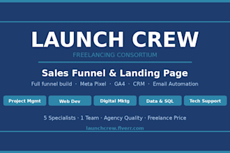 build your sales funnel, landing page, SEO, and data analytics setup
