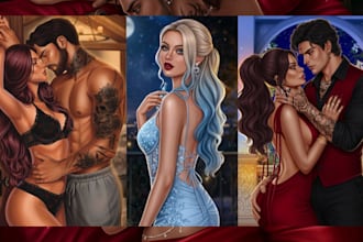design nsfw semi realistic couple character art design for book cover without ai