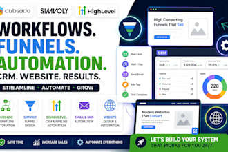 build dubsado workflow, simvoly funnel, gohighlevel CRM automation, website