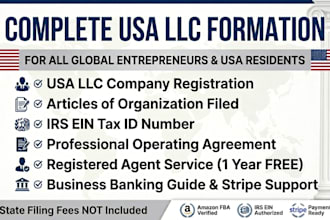do USA llc company formation, ein and business set up for amazon and stripe