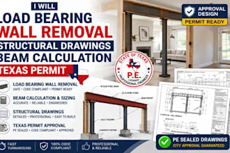load bearing wall removal structural drawings beam calculation texas permit plan