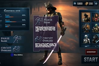 design professional game UI UX for mobile PC and unity games