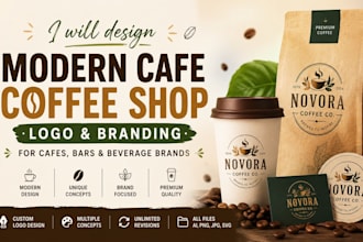 novora modern design modern cafe coffee shop logo and beverage branding