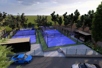 model 3d realistic render padel club, padel tennis facility,sport complex visual