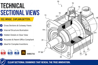sectional patent drawings design patent utility patent drawing cad designs uspto