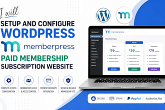 setup and configure wordpress memberpress paid membership website