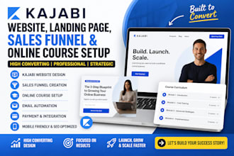 design kajabi website, landing page, sales funnel and course setup