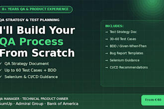 create a complete QA strategy, test plan and test cases for your product