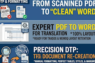 convert PDF files to word  for translation dtp work