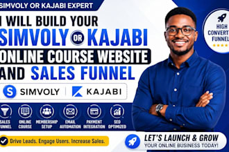 build simvoly or kajabi online course website and sales funnel