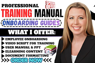 create training manual, employee onboarding, sops and elearning course