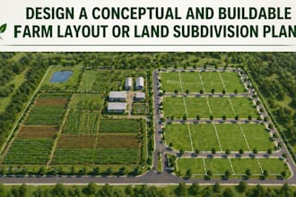 design a conceptual and buildable farm layout or land subdivision plan