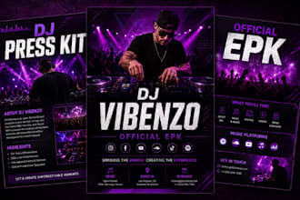 design professional dj epk, dj press kit, music epk, artist media kit, one sheet