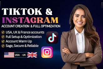 create USA, UK tiktok and instagram accounts with warmup