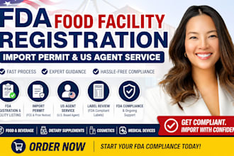 do fda registration, food facility registration and provide US agent service