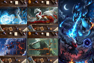 design custom tcg playmat art and board game design for mtg pokemon cardgame