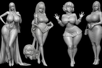 sculpt 3d nsfw anime female character, anime figure model stl in blender zbrush