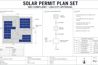 create solar permit, plan set, pv design, electrical drawing and solar layout