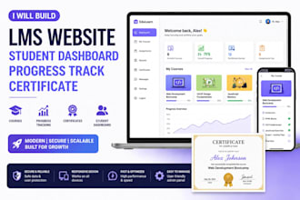 build lms website student dashboard progress track certificate