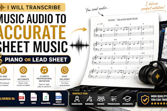 transcribe music audio to accurate sheet music piano or lead sheet notation