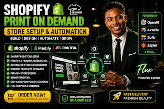 setup shopify or etsy print on demand store on printify, gelato pod redbubble