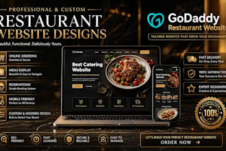 professional food business website, restaurant godaddy website, landing page