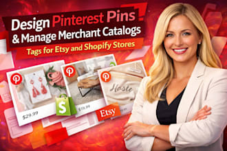 design pinterest pin, manage merchant catalogs tags for etsy and shopify store
