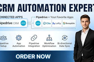 setup, automate pipedrive CRM, xero, clio, lofty monday, booqable for business