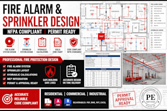 design fire alarm system, sprinkler layout and hydraulic calculations