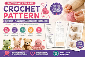 write crochet pattern, amigurumi crochet pattern PDF for etsy shop