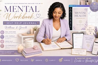 mental health workbook,self help ebook, journal, worksheet, workbook design