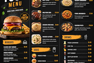 design a professional food menu, restaurant menu, and flyer