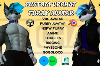 create custom vrchat furry avatar vr character furry nsfw anime 3d furry model