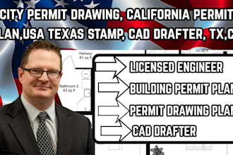 city permit drawing, california permit plan,usa texas stamp, cad drafter, tx,ca