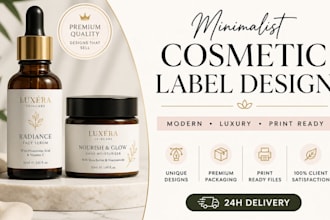 design minimalist skincare product label and cosmetic packaging
