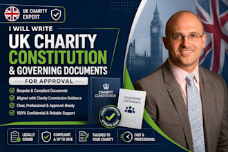 write UK charity constitution and governing documents for approval