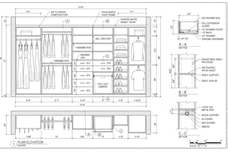 design a walk in closet, wardrobe, shop drawing and millwork