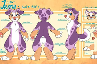draw 2d custom detailed anthro furry ref sheet character design and furry oc art