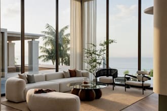 design modern coastal villa interior with 3d render