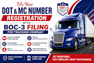 register boc3 filling dot mc number registration for trucking company fmcsa